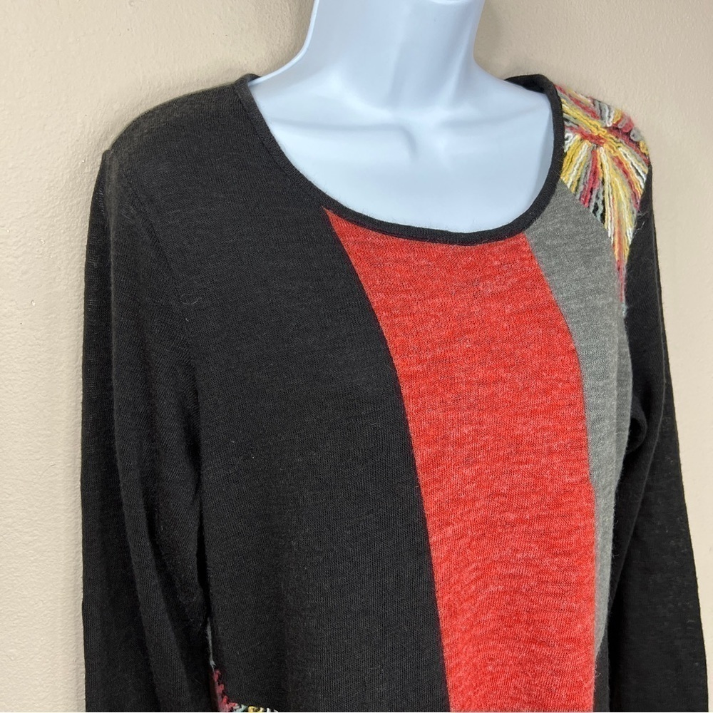 Large Colorblock Patchwork Sweater Knit Long Slee… - image 2